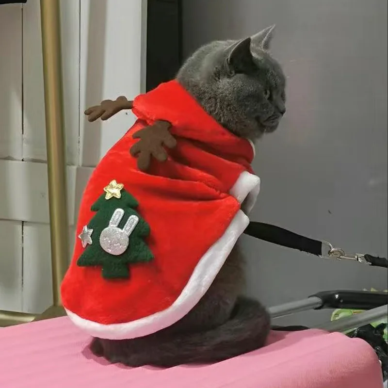 Christmas Cat Puppy Costume Autumn Winter Pet Clothes for Small Dogs Cats Warm Fleece Kitten New Years Gifts Cosplay Clothing