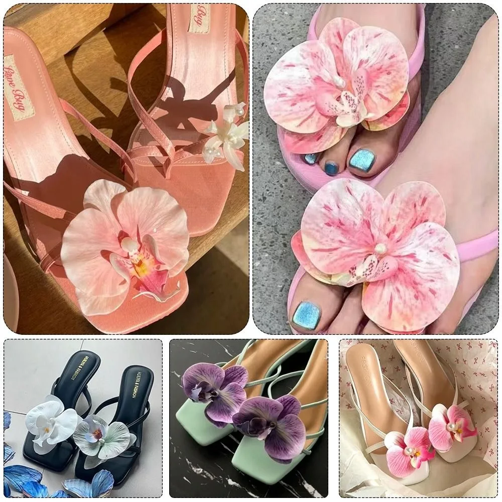 1 Pair Simulation Coloful Thai Fairy Butterfly Flower Shoe Buckles Personalized Design Phalaenopsis Shoe Flower Sandals