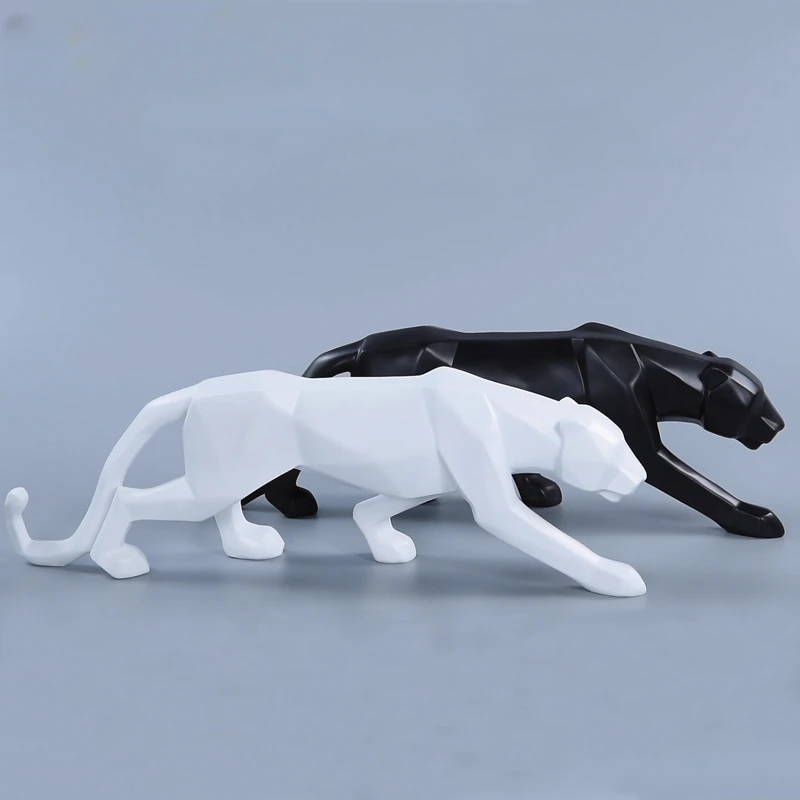 Large Size Panther Statue Animal Figurine Abstract Geometric Style Resin Leopard Sculpture Home Office Desktop Decoration Crafts