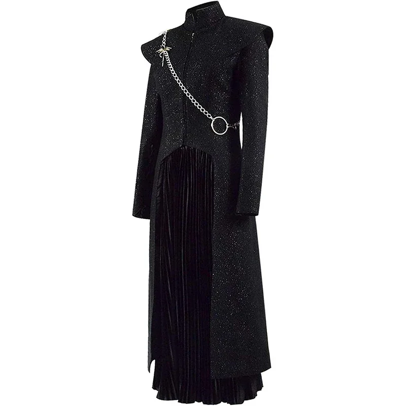 Daenerys-女性のためのターガリエンダニーコスプレスーツ,中年のドレス,ユニフォーム,黒の衣装,ハロウィーンパーティーのケープ,大人