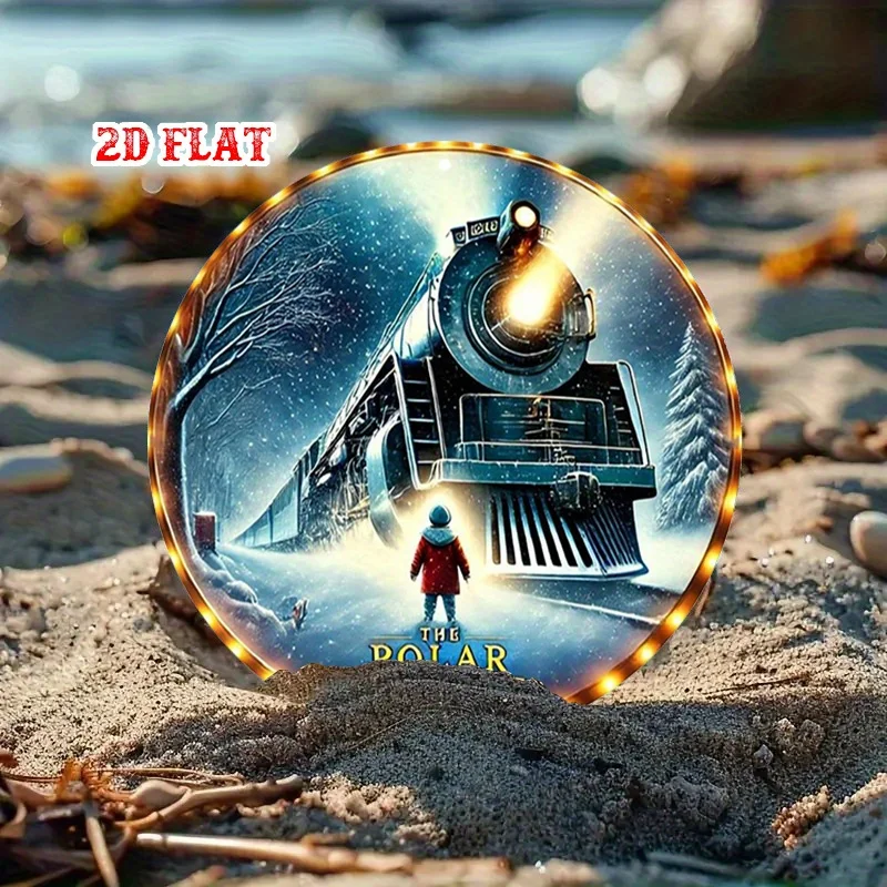 2D Flat, 1pc The Polar Express Christmas Train Round Aluminum Sign - 19.99x19.99 cm Retro Metal Wall Decor with Winter Scene, Du