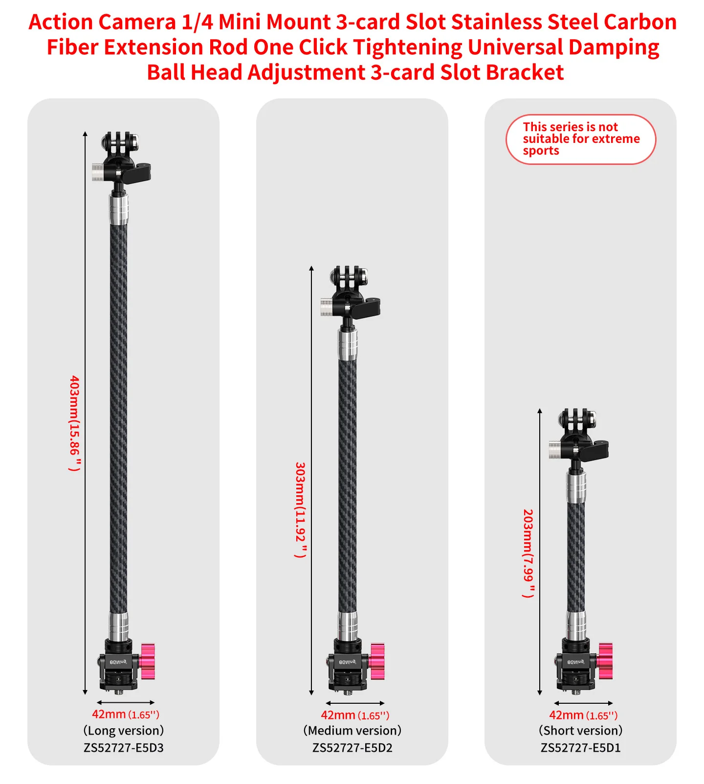 D12mm Carbon Fiber Tube Action Kamera Stativ Einbeinstativ Ausziehbare Selfie Stick Pole für GoPro 13 12 11 10 9 für Insta360 X2 X3 – Detail 13
