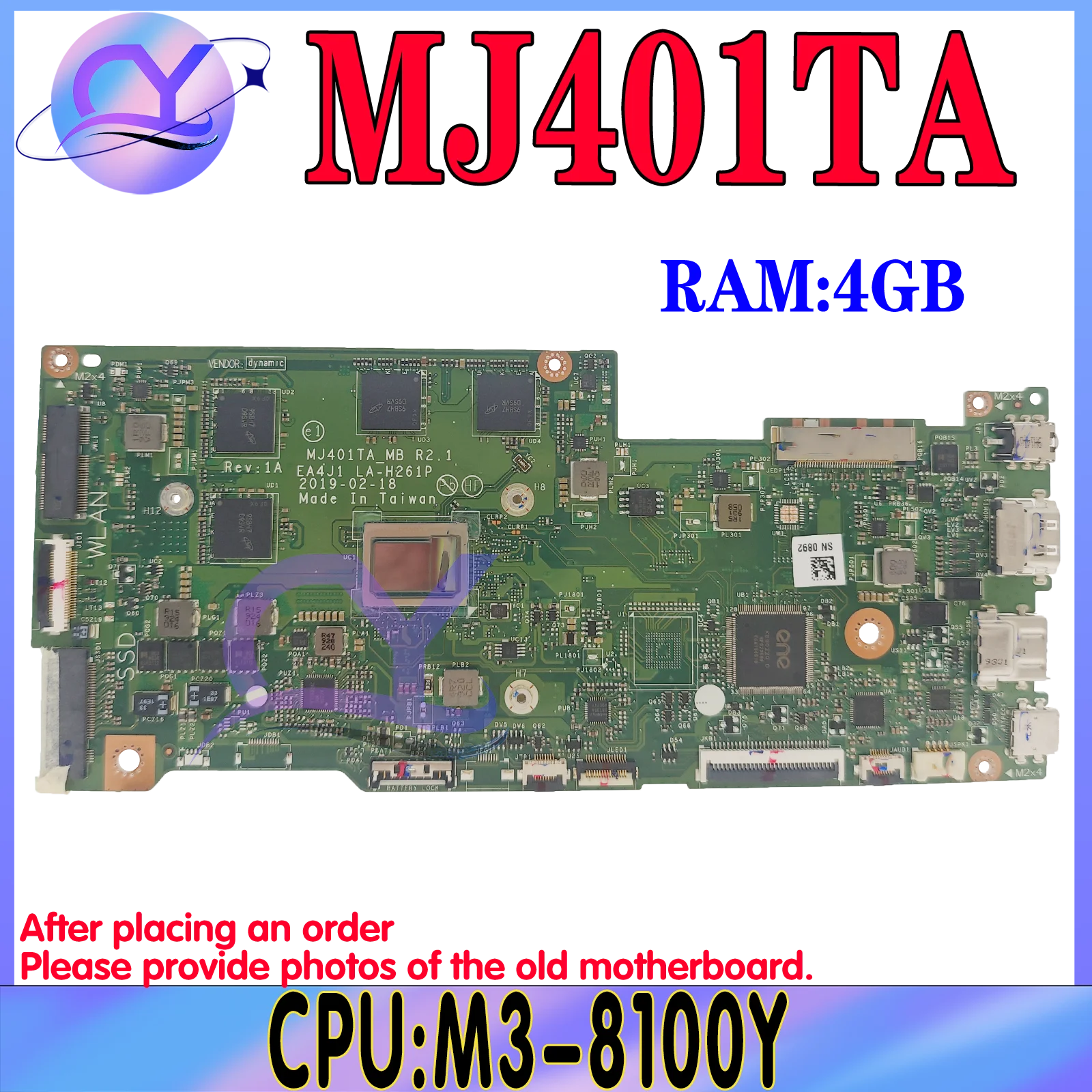 KEFU MJ401TA Mainboard For ASUS MJ401 MJ401T Laptop Motherboard CPU M3-8100Y 4GB-RAM