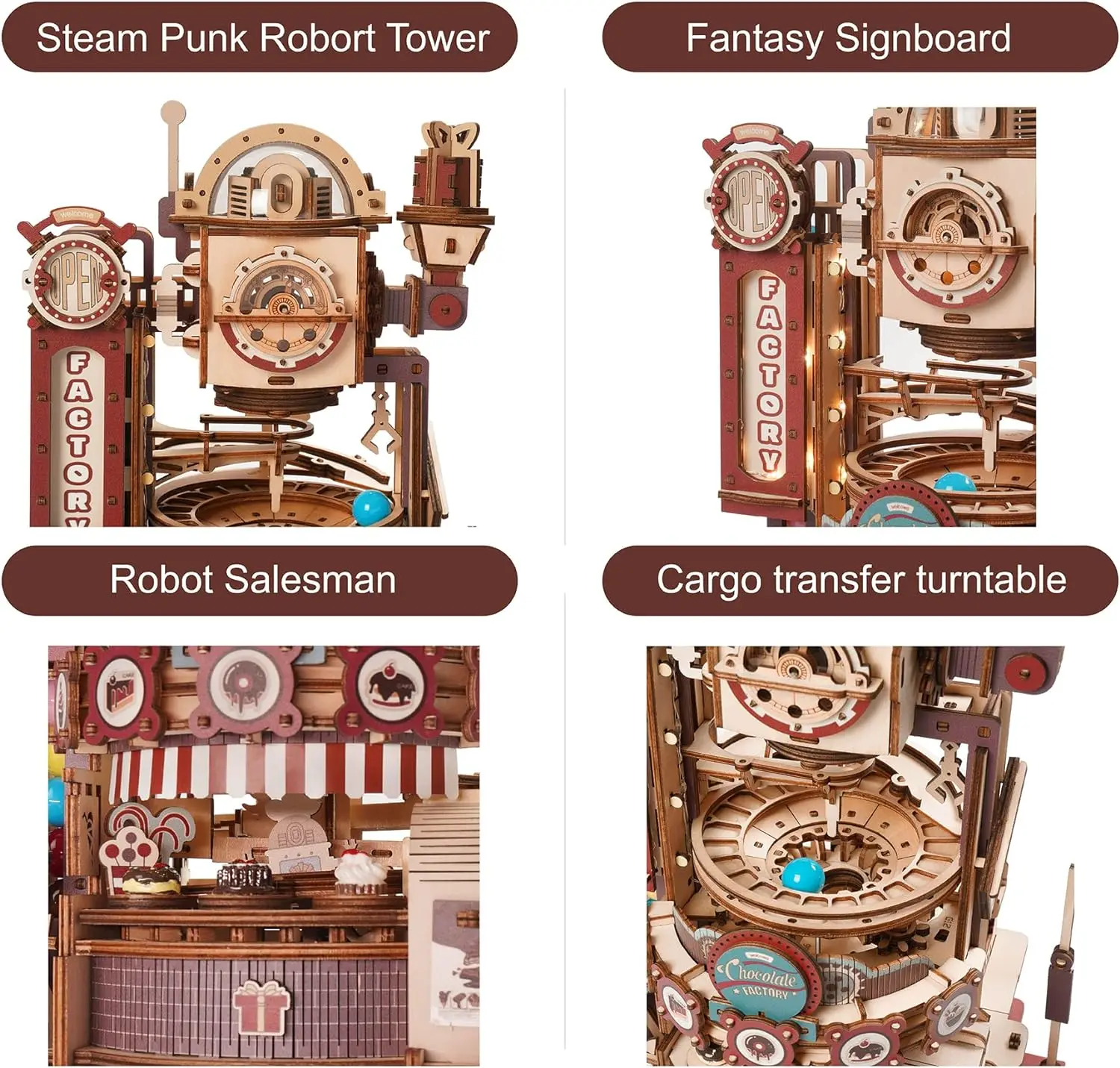 Robotime ROKR Marble Chocolate Factory 3D Wooden Puzzle Games Assembly Model Building Toys for Children Kids Adult Birthday Gift