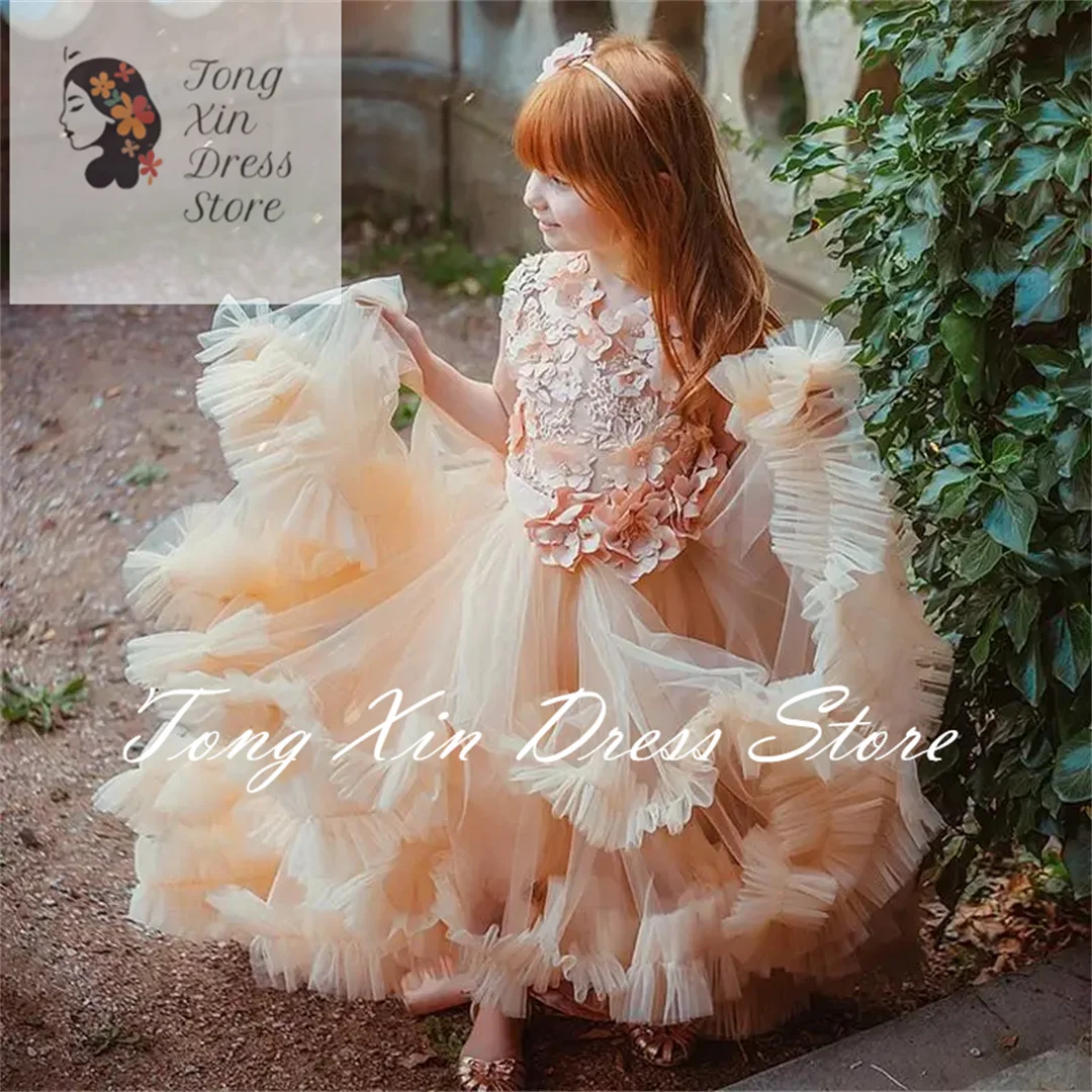 

Formal Kids Flower Girl Dresses For Wedding Sleeveless Asymmetrical Length Princess Beautiful Vintage First Communion Gown