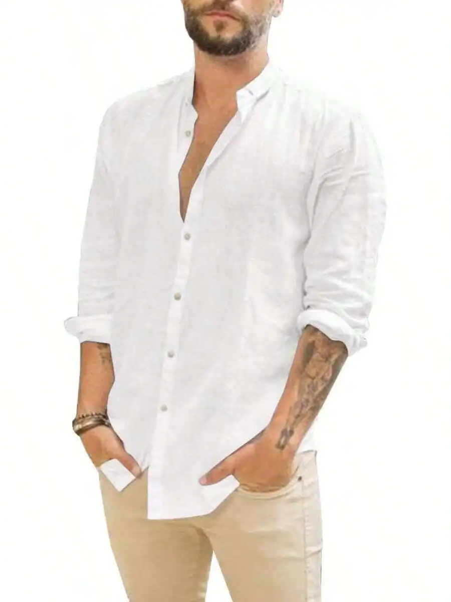 

Mens Linen Cotton Button Down Long Sleeve Casual Summer Shirt