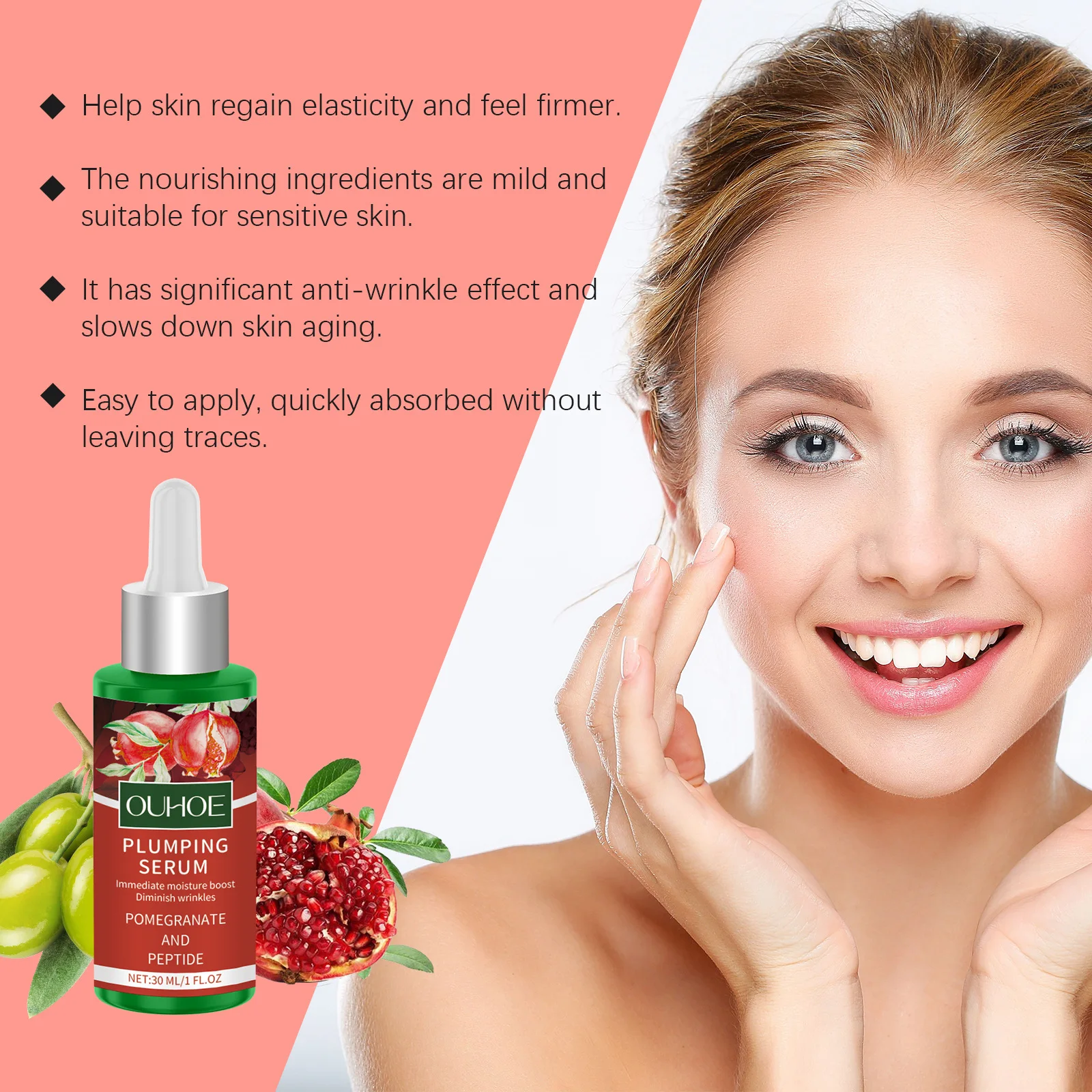 Plumping Face Serum Moisturizing Nourish Brighten Hydrating Fine Lines Repair Red Pomegranate Liquid Essence Beauty Facial Care