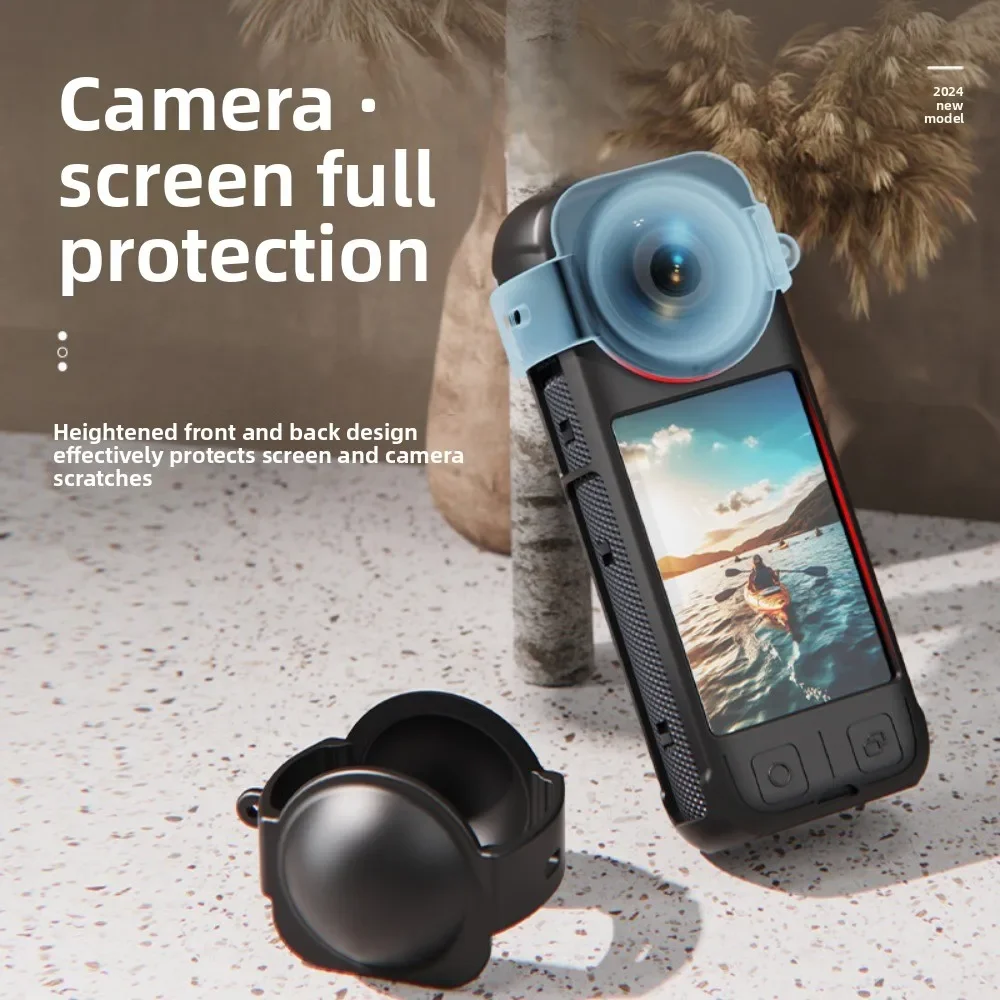 Protective Silicone Case And Anti - Scratch Lens Protector Set For Insta360 X4 Action Camera