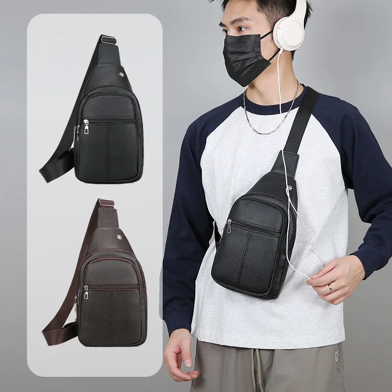 

Новая мужская нагрудная сумка из мягкой кожи, большая вместительная деловая универсальная модная сумка через плечо, сумка через плечо с текстурой из искусственной кожи, сумка для поездок на работу