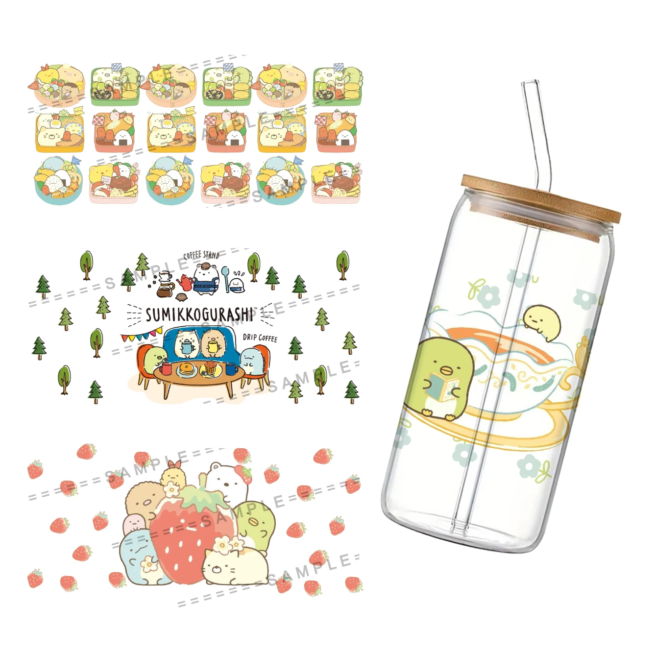 11x24cm Japanese Cartoon Animal UV DTF Transfer Sticker Waterproof Transfers Decals For 16oz Glass Cup Wrap Stickers