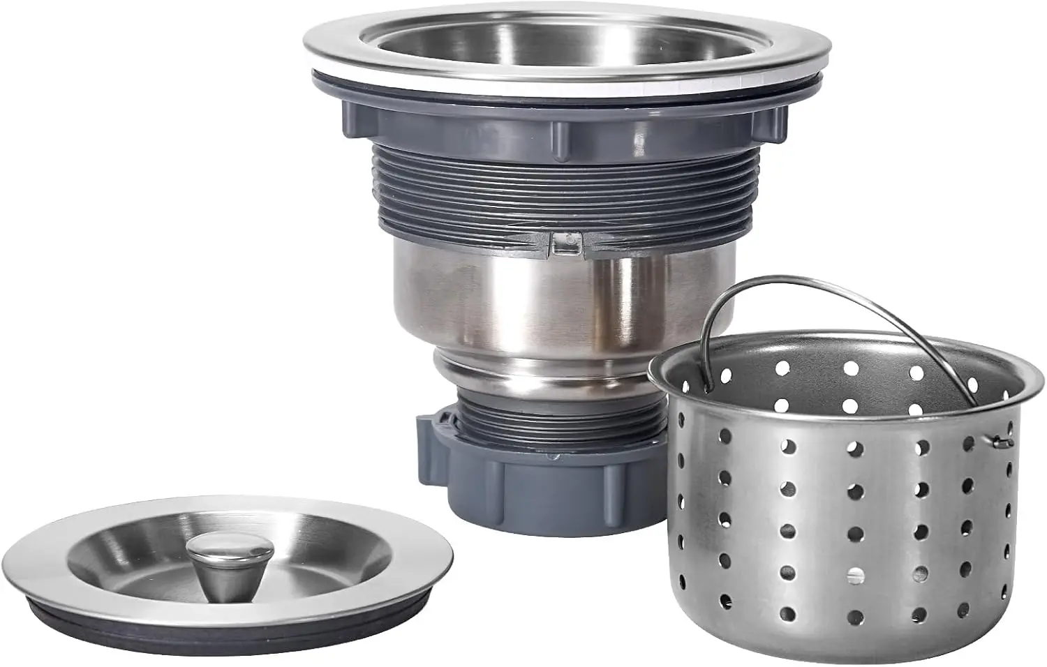 

3-1/2 Inch Sink Drain Assembly Kit, Removable Deep Strainer Basket with Stopper for Kitchen Sink, Stainless Steel