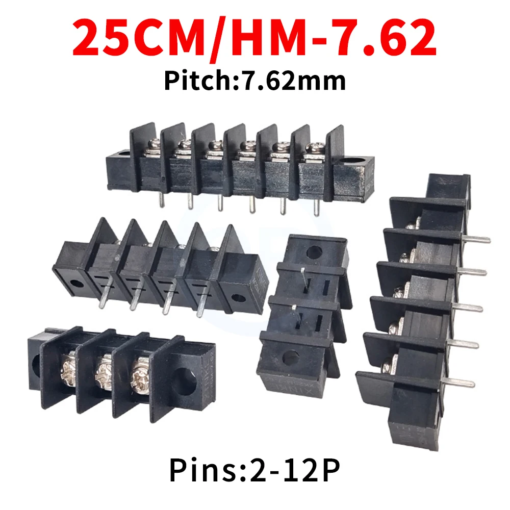 (10 Pcs) KF 25CM-7.62 25HM-7.62 Grid type terminal block 7.62MM with ear fixing black 2-12Pin