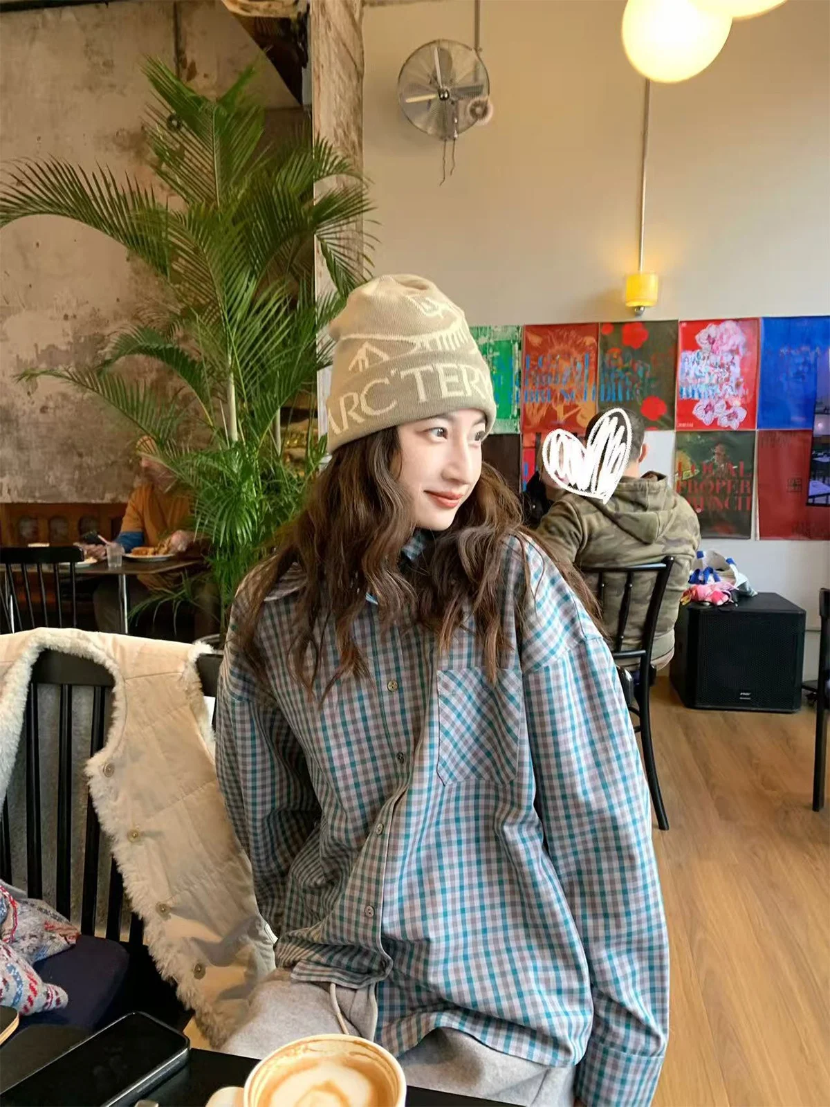 

Tetu STUDIO Autumn Winter Cotton Plaid Loose Feeling irt Two Colors Casual Sle Slim Fit Long Sve Women's irt