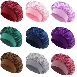 Women Satin Bonnet Hair Bonnet for Sleeping Hair Care Silk Bonnets Solid Wide-brimmed Sleeping Hat with Elastic Soft Band