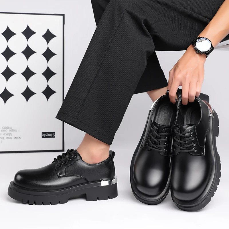 

Men's New Derby leather shoes High quality minimalist style Leisure business Black Thick Bottom Daily Fashion and versatile