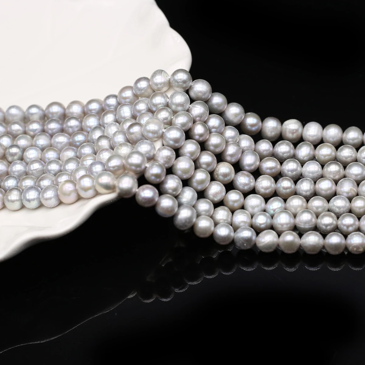 Natural Freshwater Pearls Gray Near Round Pearls Women Christmas Gift for Jewelry Make DIY Necklace Bracelet Accessories 7-8mm