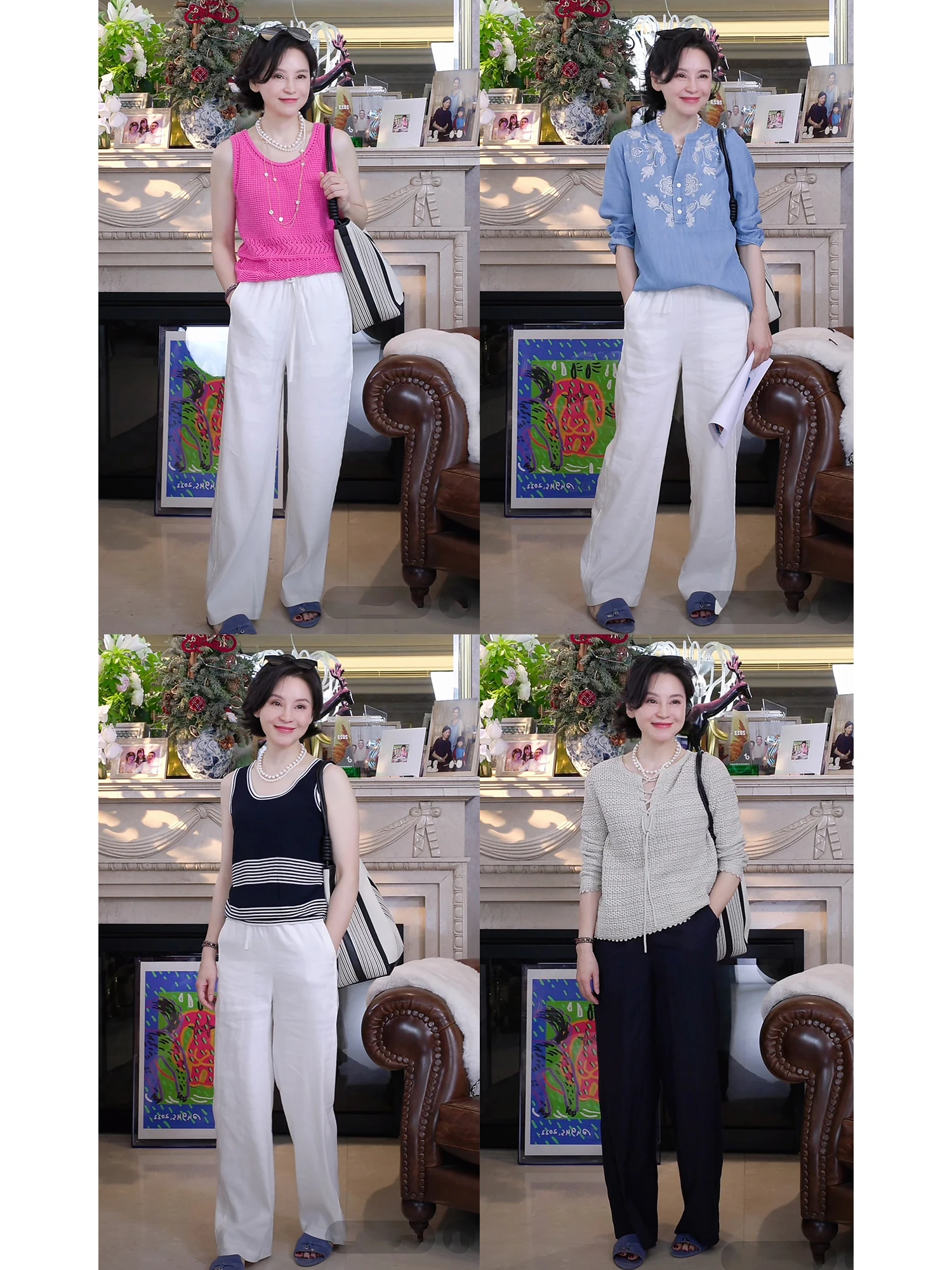 

Casual Wide Leg Pants Linen Fabric Bamboo Texture Accordion hine Woven Spring Summer Loose Fit Trousers for Women