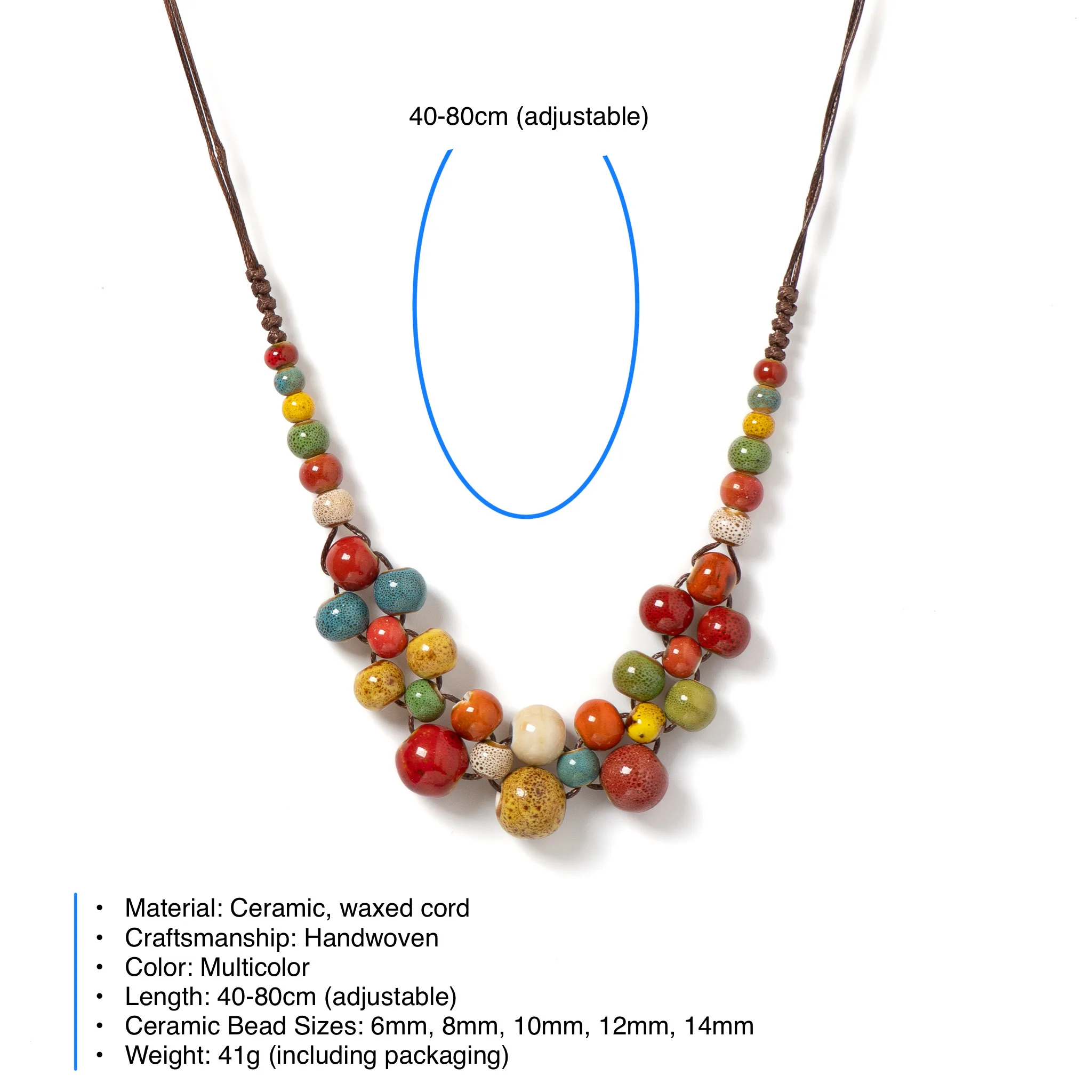 Colorful Handmade Ceramic Necklace Multilayer Adjustable Boho Vintage Jewelry Unique Statement Accessory for Women 198 image 4