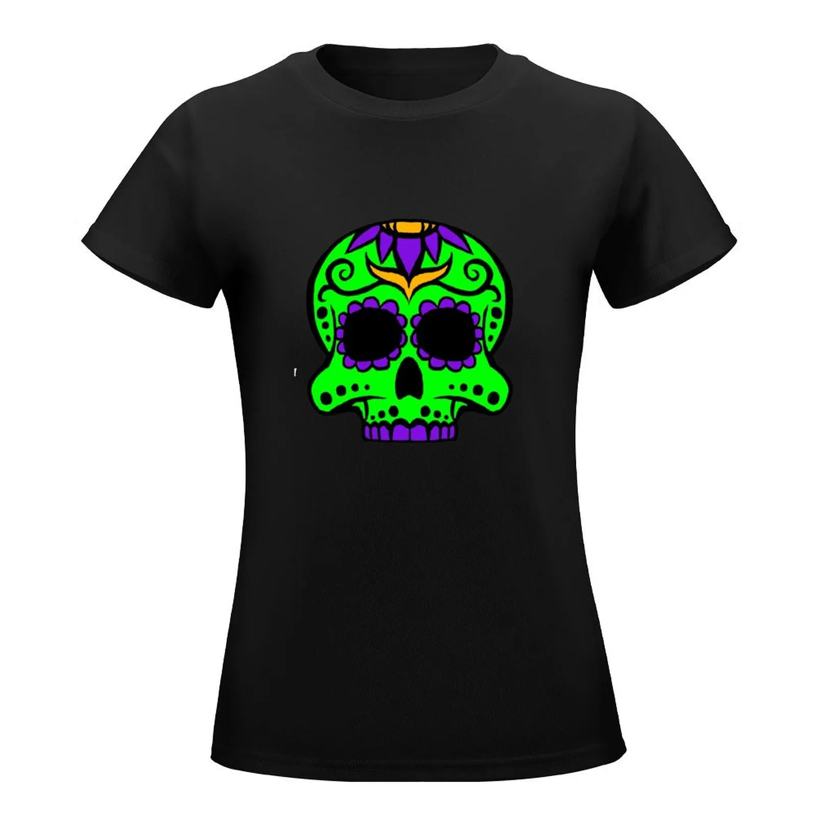 Camiseta del día de los muertos para mujer, ropa bonita de secado rápido, vestido sexy de talla grande, Calavera 3 verde y púrpura