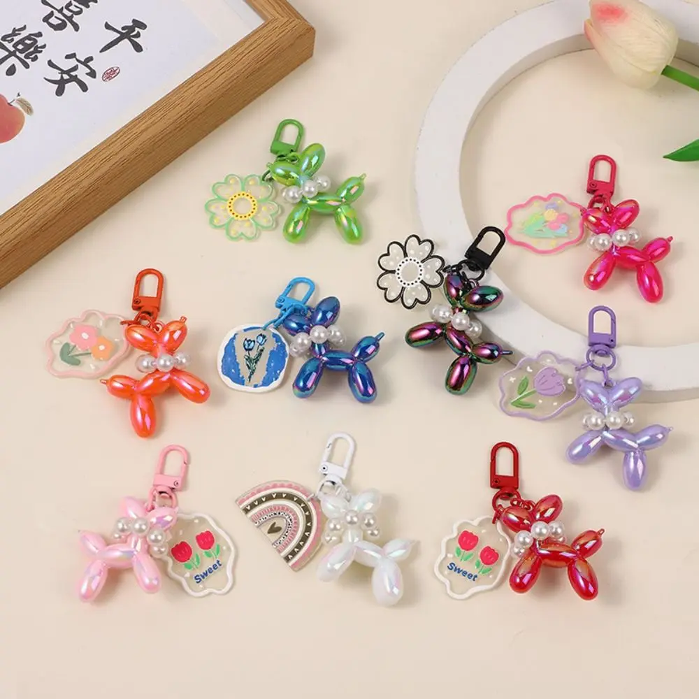 Kawaii Kawaii Jelly Dog Balloon Keyring Acrylic Dog Puppy Keychain Colorful Sweet Tulip Pendant Jewelry Gift