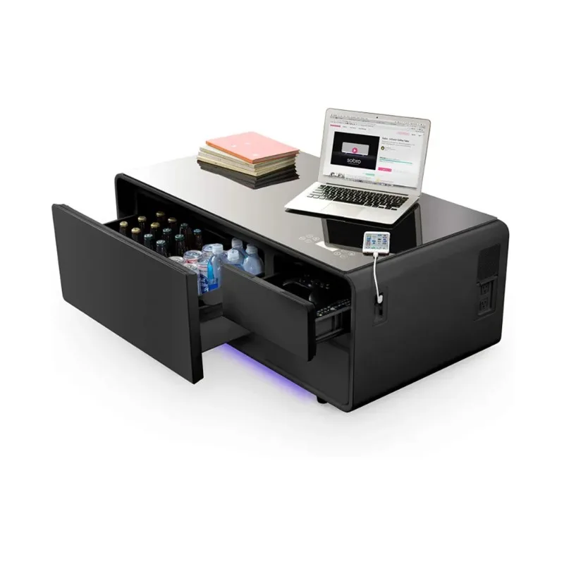 New design living room furniture Black intelligent coffee table Wooden coffee table with USB interface