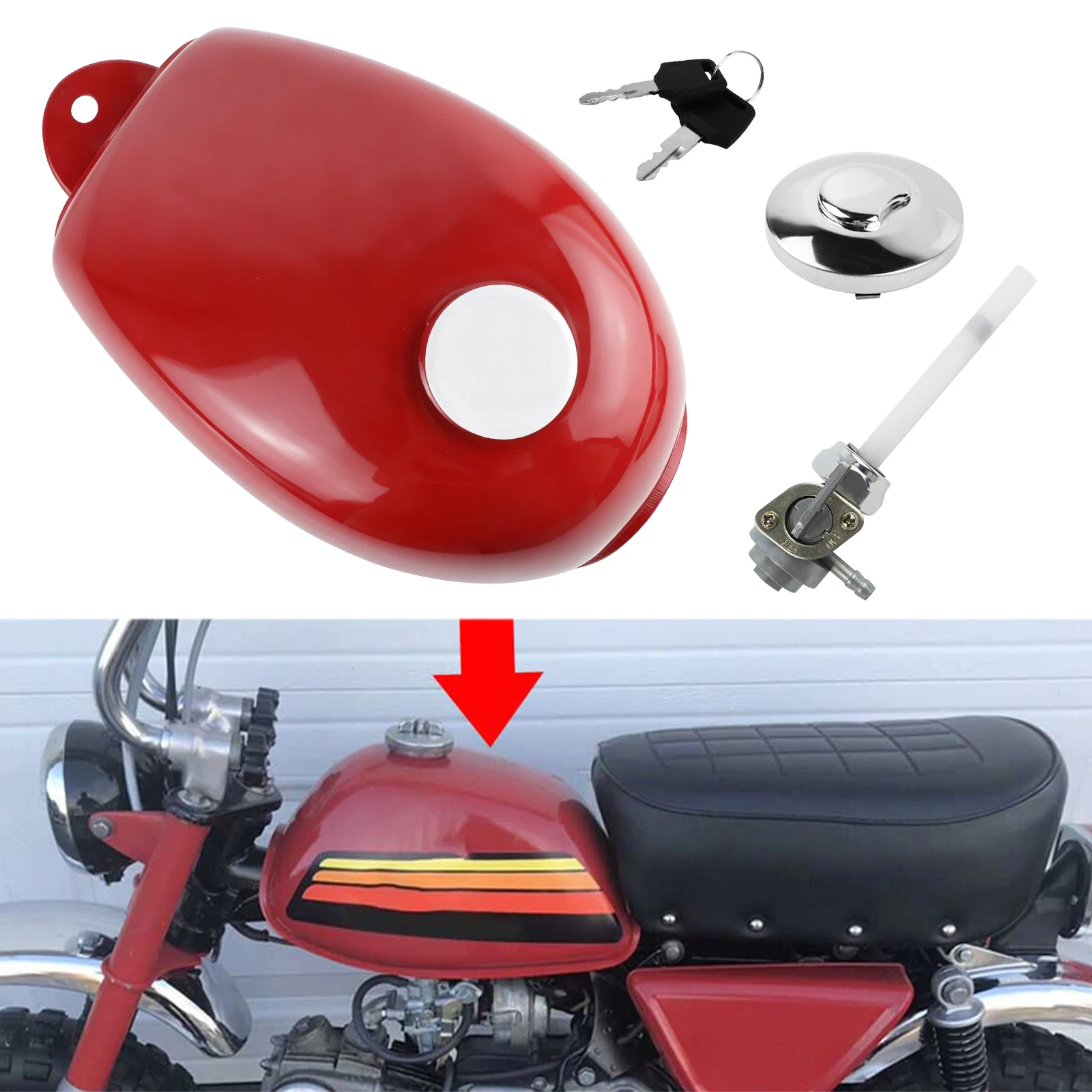Fuel Gas Tank Petrol Tank with Cap, Key & Petcock Fuel Tank for