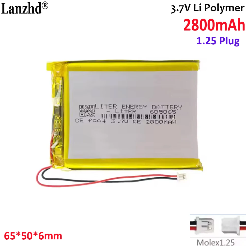 3.7 فولت بوليمر 605065 مع قابس 1.25 لـ RG35XX R36S Pda اللوحي المنتجات الرقمية أقراص الهواتف المحمولة وحدات تحكم الألعاب المحمولة