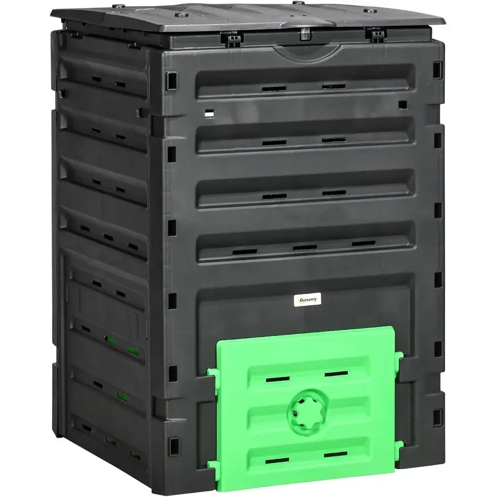 120 Gallon Large Capacity Garden Compost Bin with 80 Vents and 2 Sliding Doors, BPA-Free, for Rich Soil Creation, Black