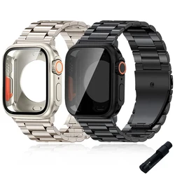 Metal Stainless Steel Strap+Case For Apple Watch Band 44mm 45mm 41mm 40mm PC Cover Change Ultra Bumper For iWatch 9 8 7 6 SE 5 4