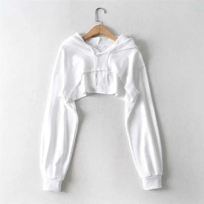 Hoodie Female Hoodie Personality Irregular Crop Ultra Short Style Long Sleeve Top Female Drop Shipping Sweatshirt Y2k Clothes