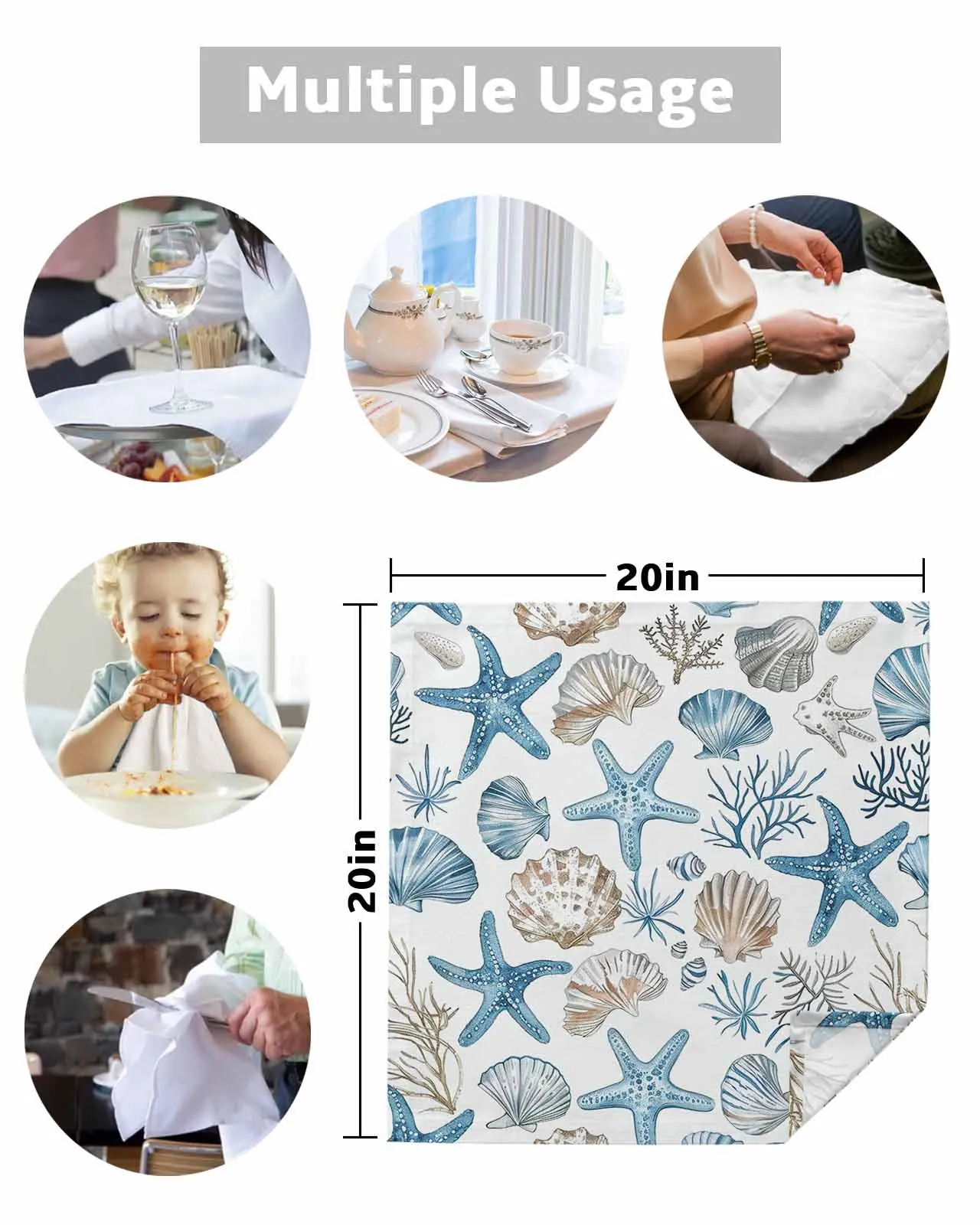 4pc Marine Coral Shell Starfish Blue Series Table Napkins Set Dinner Handkerchief Towel Napkins Cloth for Wedding Party Banquet