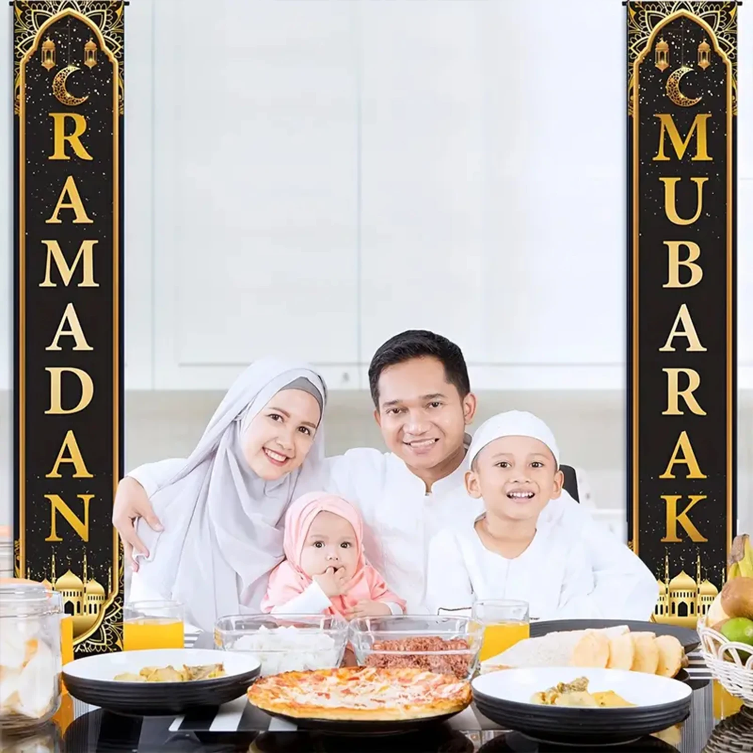 Mubarak Scene Layout Scene Decoration, Ramadan Karim Flag, Islamic Muslim Party Supplies for Ramadan, Family