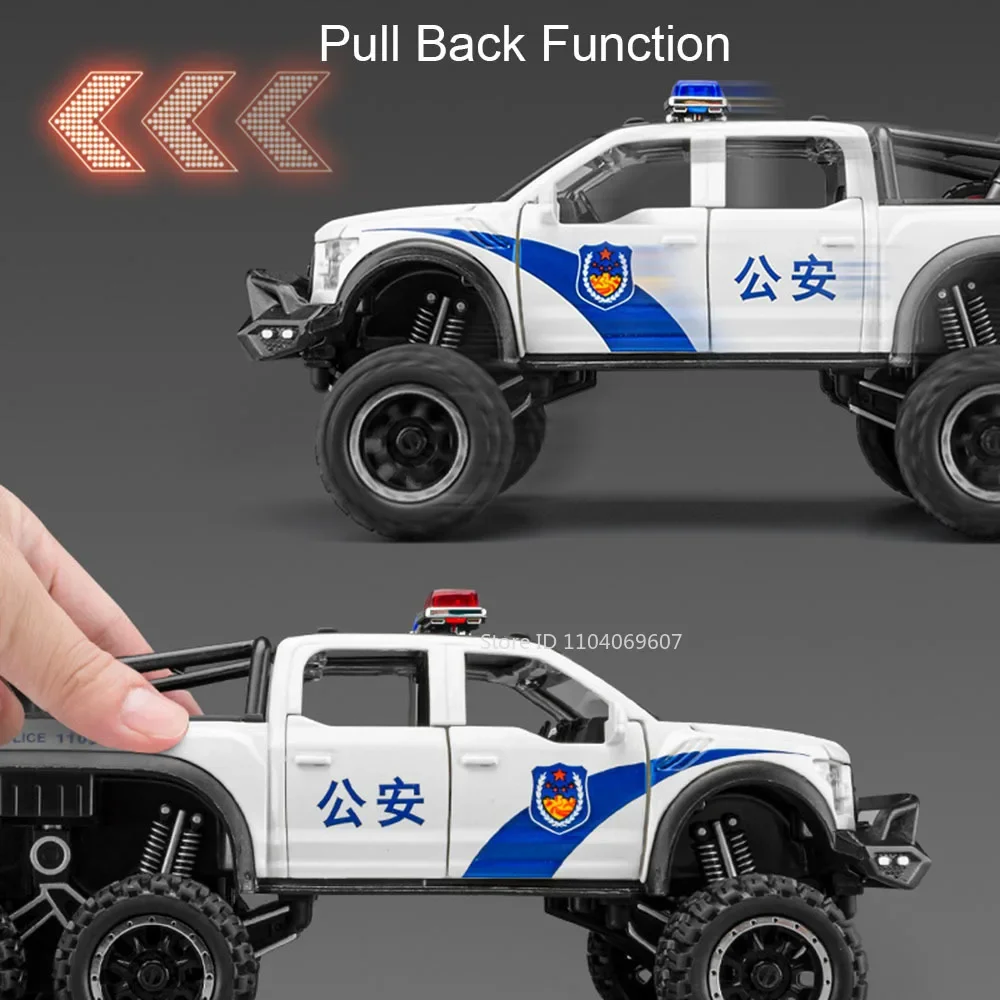 1:28 Raptor F150 Miniature Car Model Toy Alloy Diecast Off-road Vehicles Doors Opened Pull Back Sound Light for Kids Edutainment