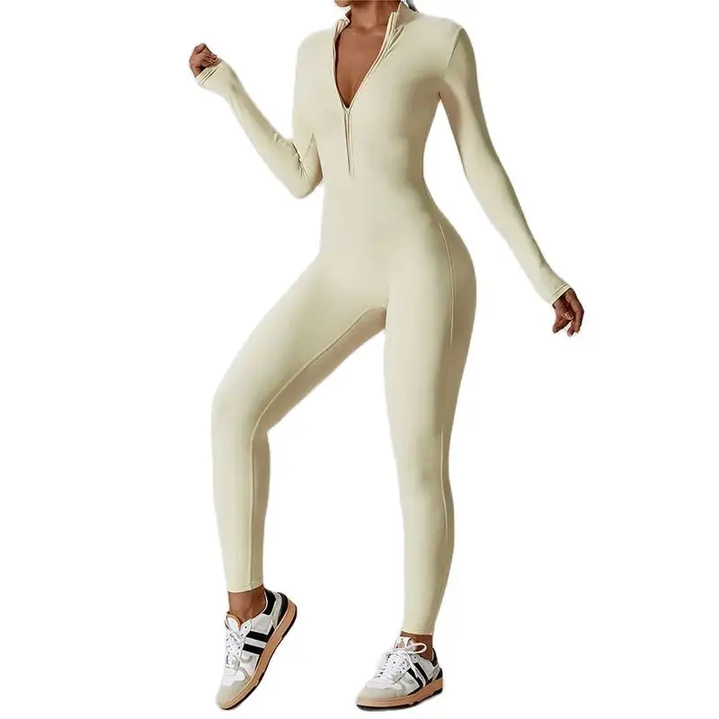 Women Jumpsuits One-Piece Suit Zipper Long Sleeved Yoga Set Gym Push Up Workout Clothes Fitness Bodysuit Tight fitting Tracksuit