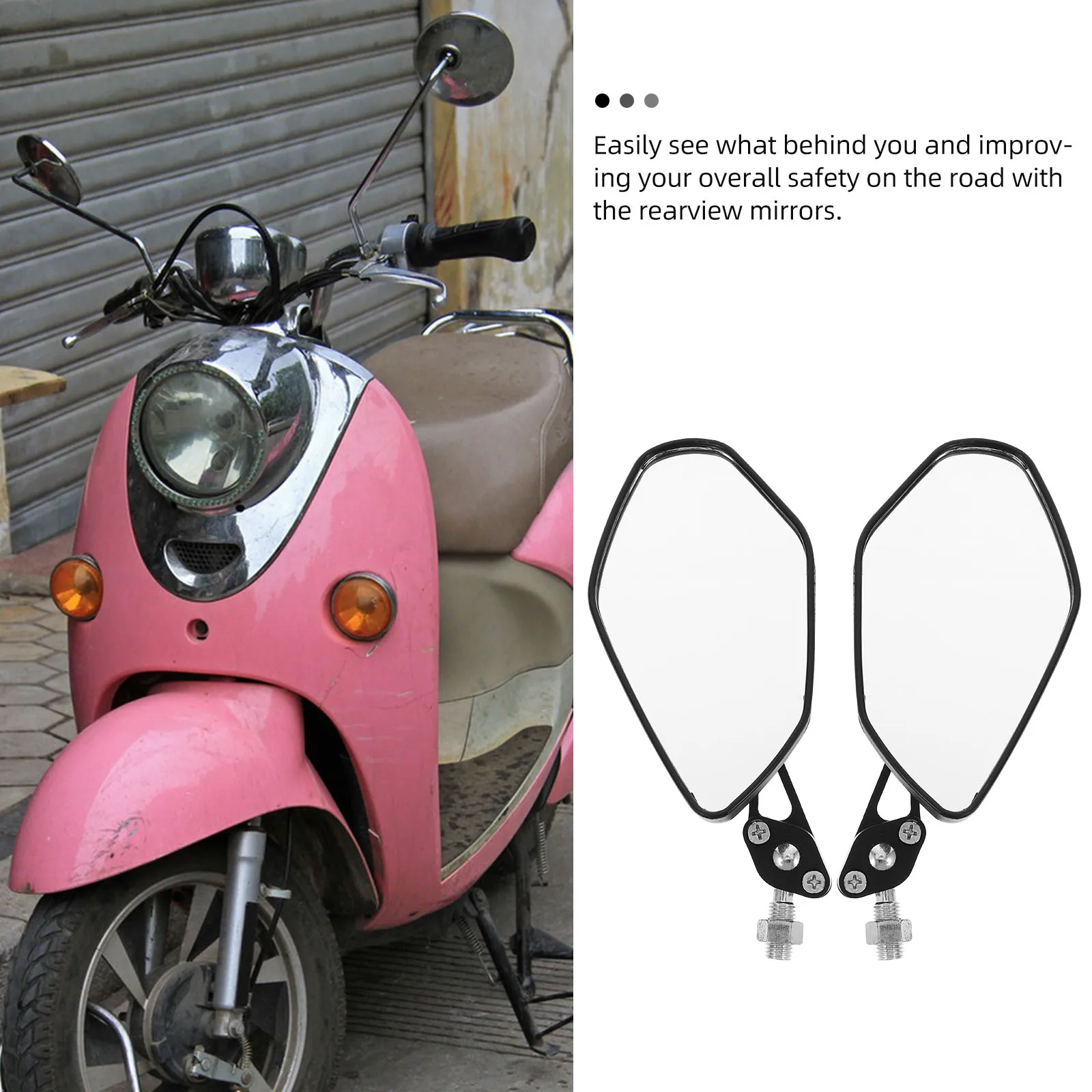 

1 Pair Rearview Side For Motorbike Electric Scooter Durable Sturdy Design Wide Clear View Universal Fit Easy Install Enhanced