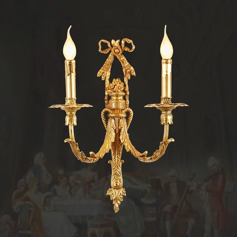 European brass living room background wall LED wall lamp indoor lighting candle   bedroom bedside