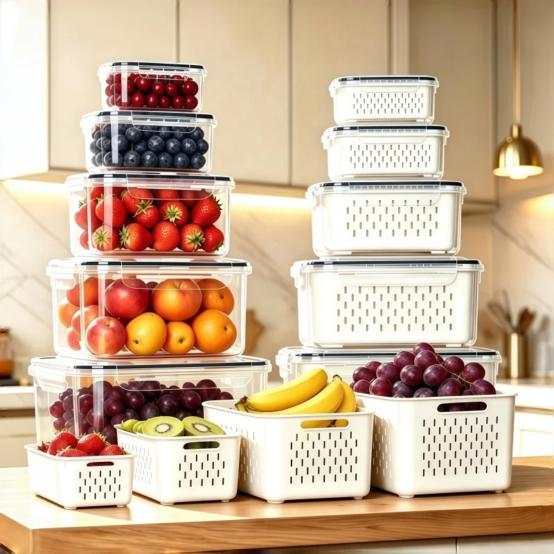4/6/8/10pcs/set  Large Capacity Fruit Storage Containers for Fridge with Removable Colander,Keep Berry Fruit Fresh Longer
