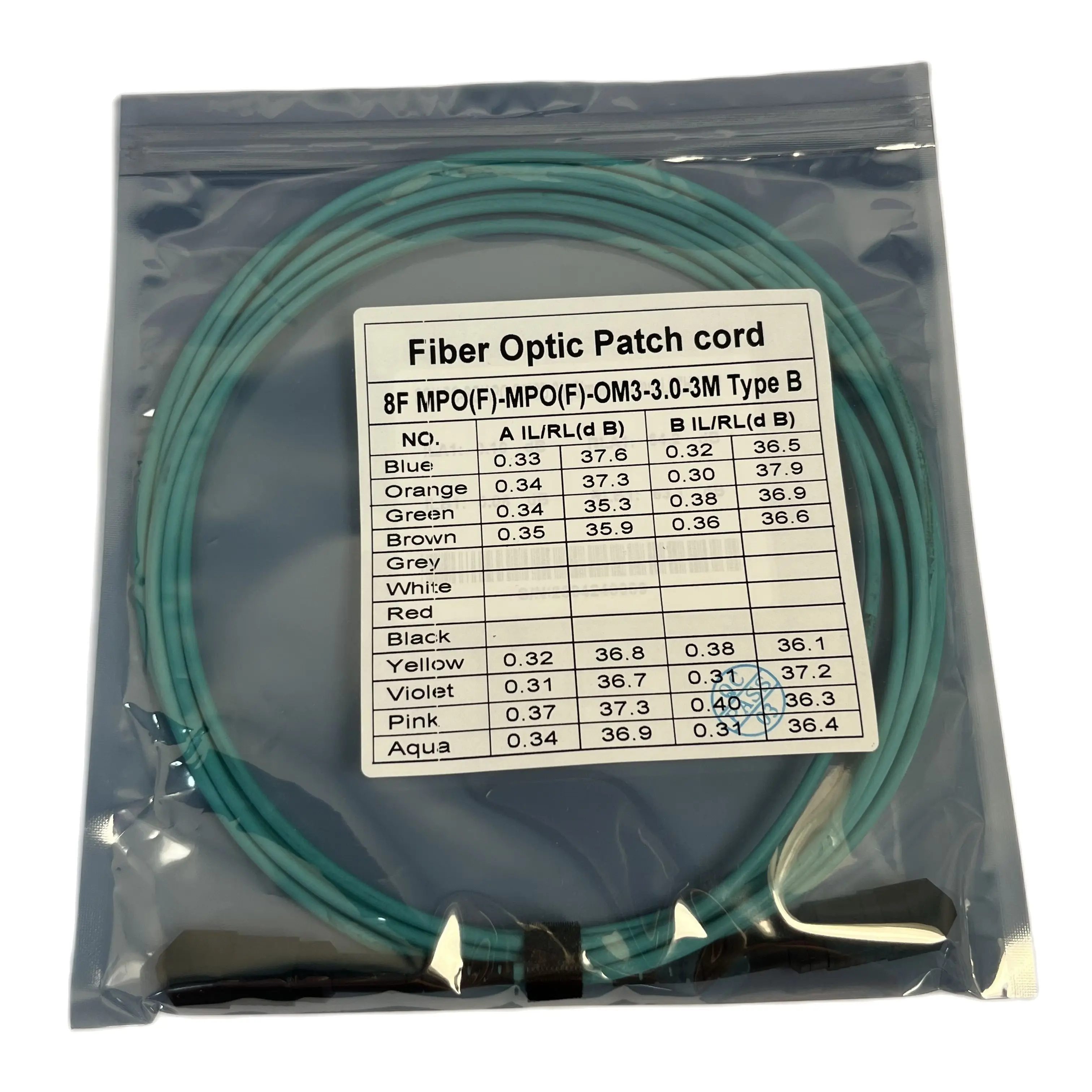 3M MPO Cable 8 Fiber Female to Female MPO-MPO Multi-Mode Type B OM3 Fiber Optical Patch Cord