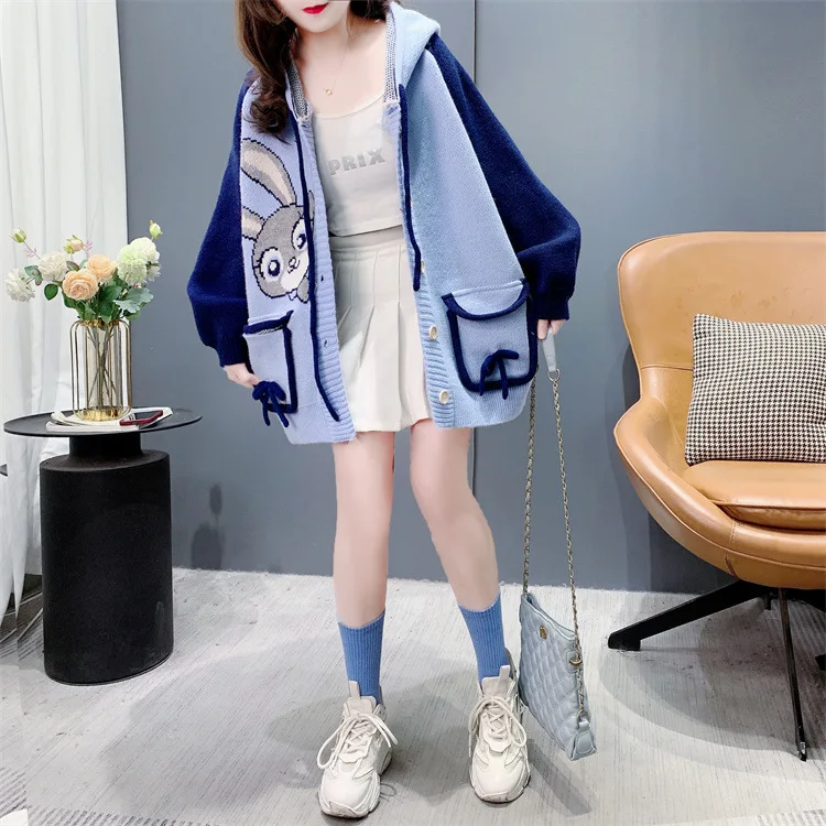 Cardigan Women Sweaters Jackets Hooded Full Sleeve Jumpers Y2k Streetwear Elegant Knit Casual Loose Open Stith Autumn Winter