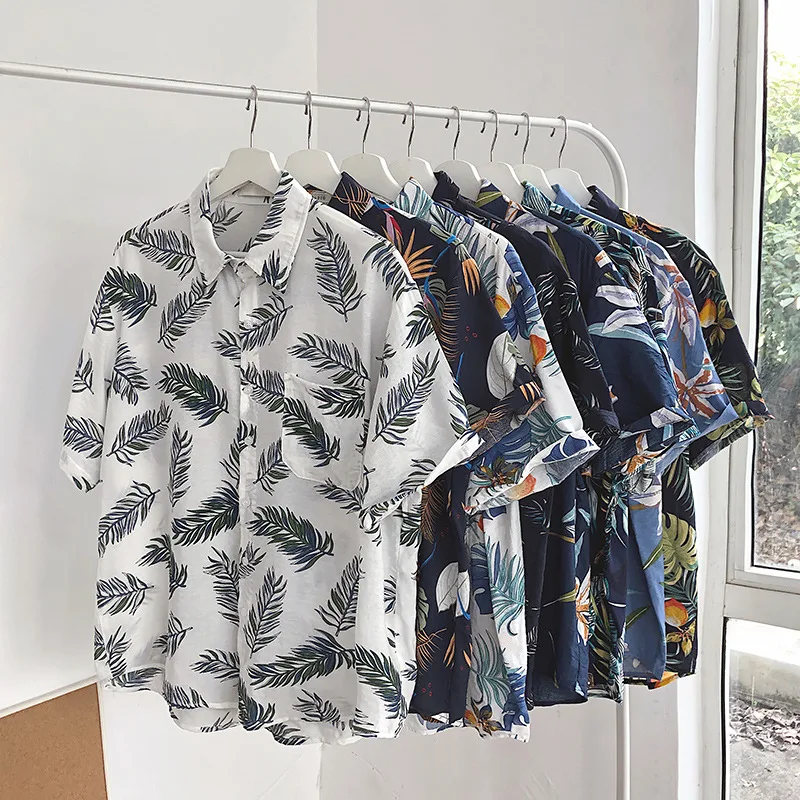 

Summer Breathable Hawaiian Shirts Men Coconut Tree Printed Short Sleeve Button Down Vacation Chemise Homme Plus Size XL XXL XXXL