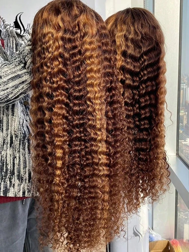 36 Inch Honey Blonde Deep Wave Wig Human Hair Highlight Ombre Lace Front Wig Human Hair For Women 250% Density 13x6 HD Transparent Lace Frontal Wig P4/27 Brown Colored 13x4 Curly Human Hair Wigs Pre Plucked With Baby Hair Super Soft