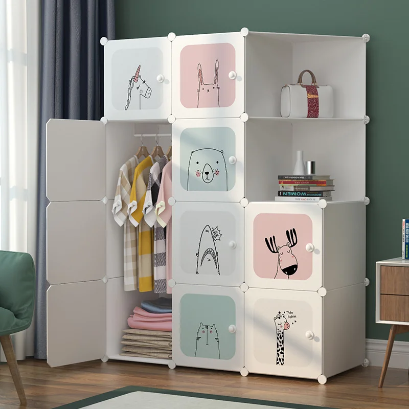 Simple Wardrobe DIY Bedroom Storage Cabinet Plastic Assembly Simple Combination Storage Rack Dustproof Folding Baby Wardrobe