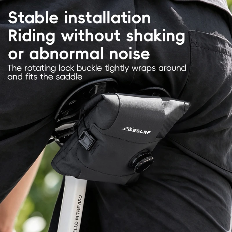 ESLNF Foldable Bicycle Saddle Bag Waterproof Mini Bike Seat Bag Rotate Lock Buckle Lightweight Tool Storage Pouch for MTB Road C