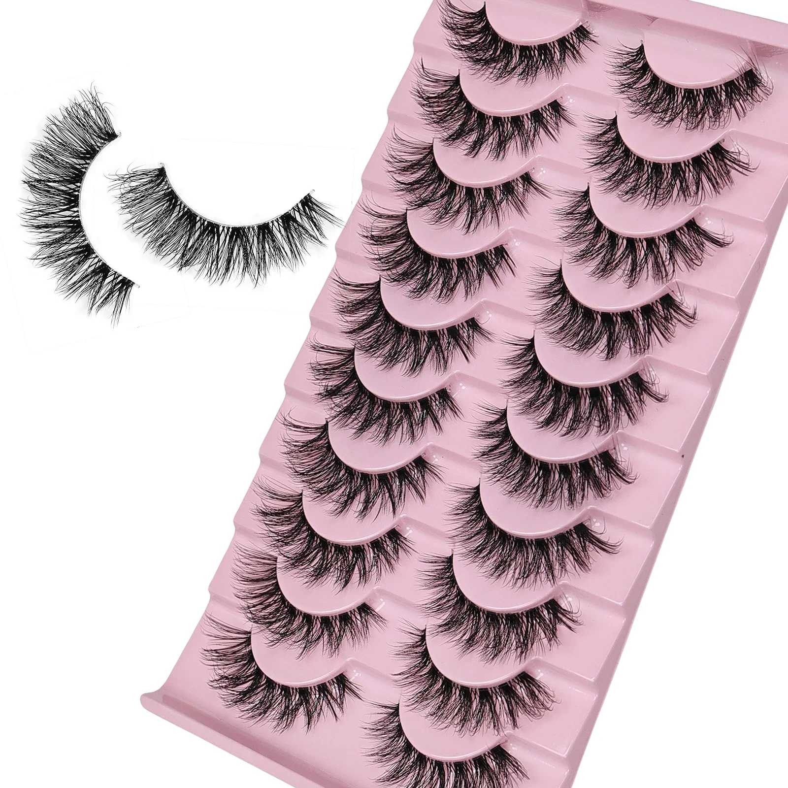 Faux cils naturels pelucheux, 10 paires, contaminants, volume 3D, bande, boucles D, avec bande transparente