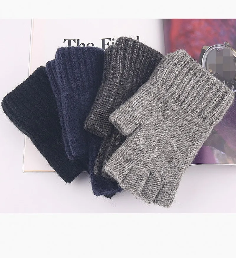 Men's Half Fingerless Gloves Winter Warm Alpaca Wool Fingerless Knitting Glove Adult Thickening Riding Leaking Fingers Gloves