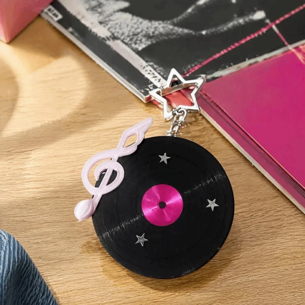 Y2K Vinyl Record Keychain Star Korean Japan Style Disc Shape Earphone Cable Winder Anti Winding Cord Management