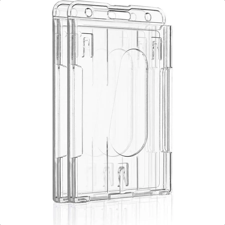 

2 Pack Vertical 2Card Badge Holder with Thumb Slot Hard Transparent PC Case Protector for Office School IDs Credit Cards Driver