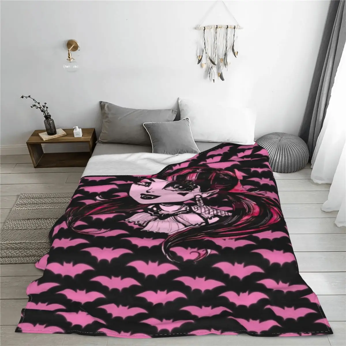 Monster High Anime Blanket Velvet Print Pink Multifunction Lightweight Thin Throw Blanket for Bedding Office Bedspread