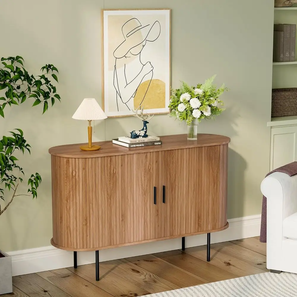 

luted uet Sideoard Cainet witTamour Sliding Do,Accent Curved StoraCainet,47.2ern Sideoard or Living Room