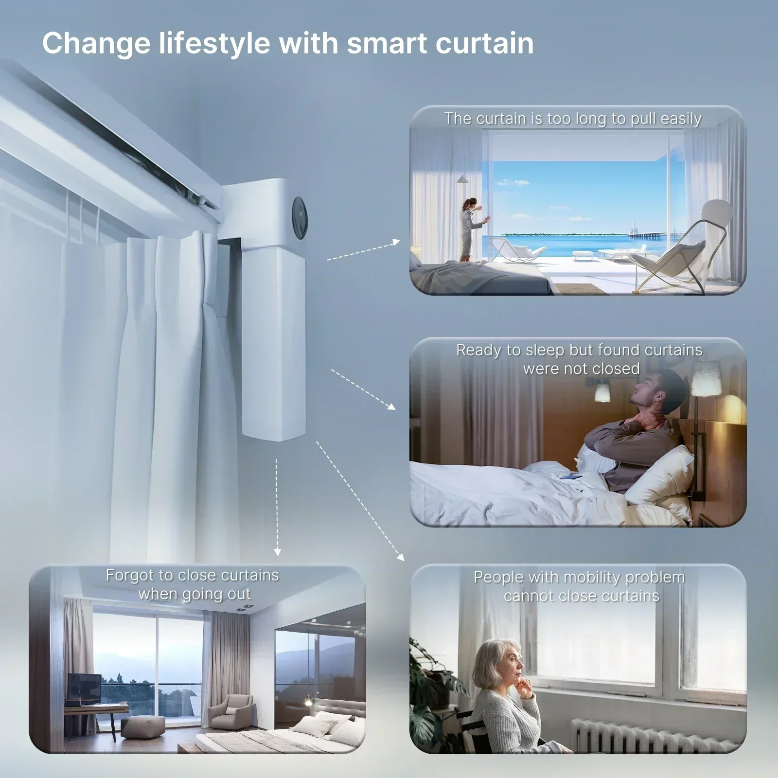 Smart Curtain Motor Electric Curtains Opener Super Silent For Curtain Track Remote Control Compatible with Alexa GoogleHome